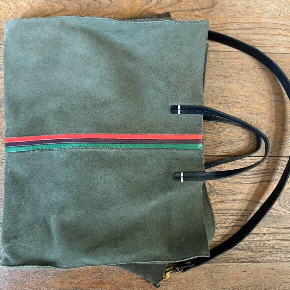 - Clare V. Simple Stripe Suede ToteCLARE V. Olive Army Green - Picture 3 of 11